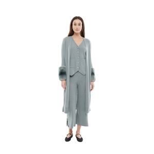 Izaak Azanei long cardigan in meadow wool-cashmere faux fur cuffs Small